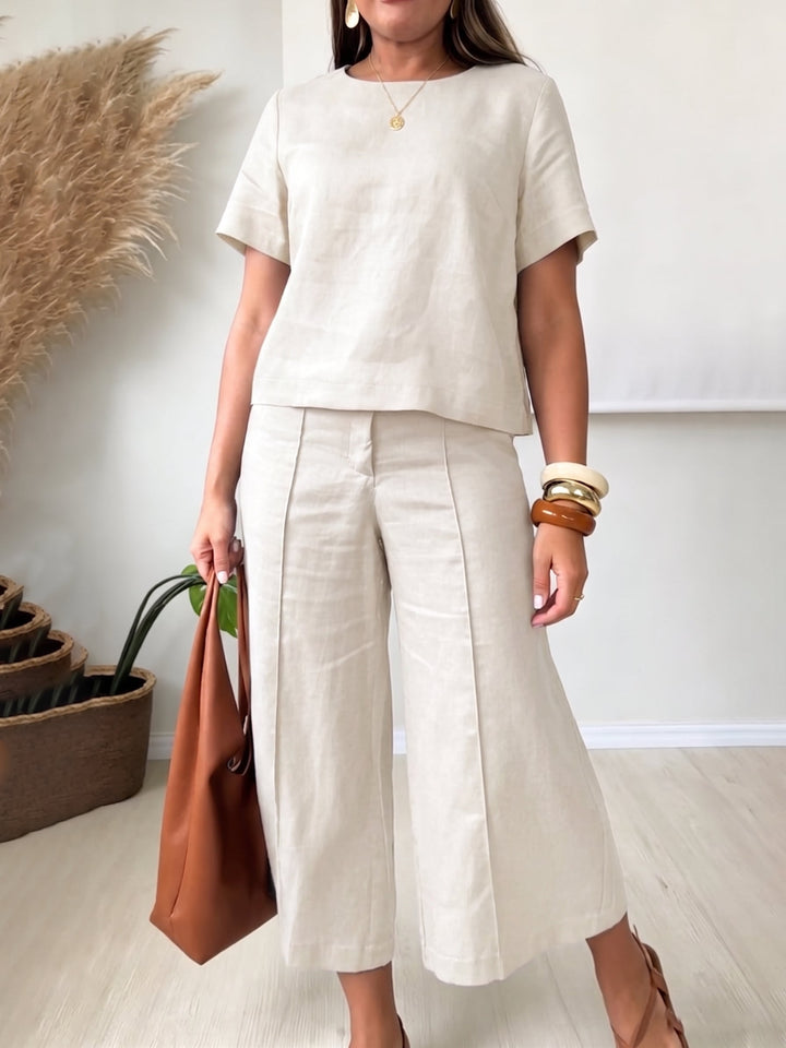 Women's Linen Two Piece Set Top and Wide Leg Trousers