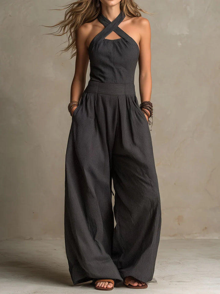 Women's Linen Halter Neck Wide Leg Jumpsuit