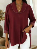 Women's Knit Shawl Collar Long Sleeve Blouse Tunics