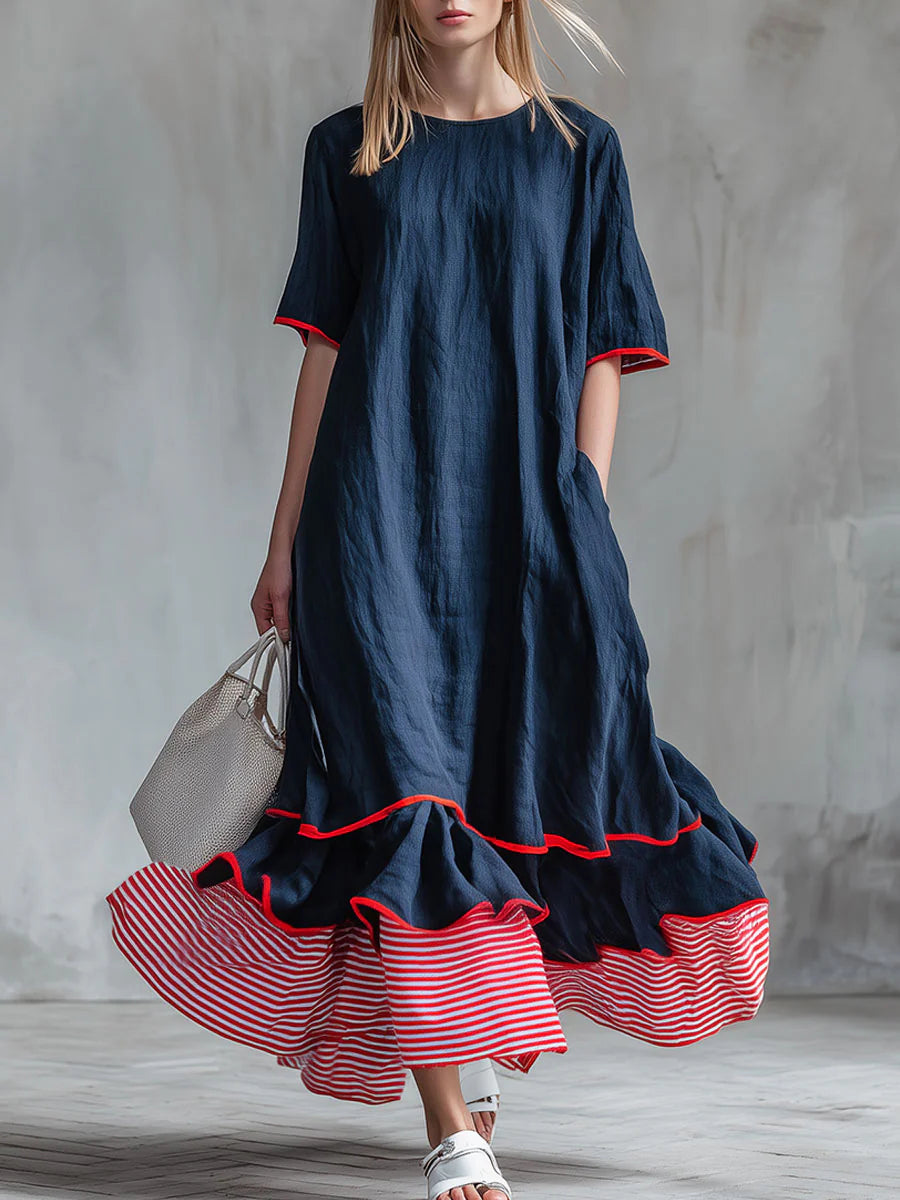 Women's Linen Ruffle Hem Maxi Dress