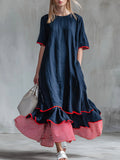 Women's Linen Ruffle Hem Maxi Dress