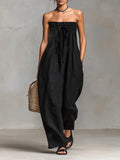 Women's Linen Strapless Wide Leg Jumpsuit