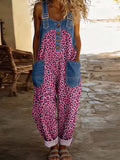 Women's Leopard-Print Denim Wide Leg Jumpsuit