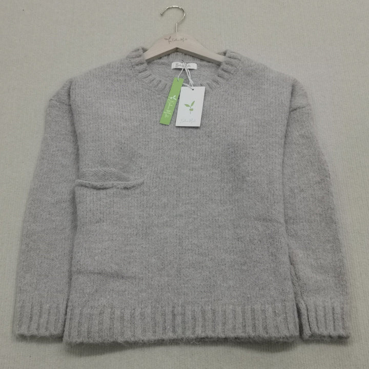 Damski luźny sweter z dzianiny z wełny merino z okrągłym dekoltem