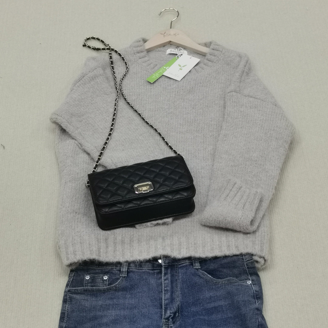 Damski luźny sweter z dzianiny z wełny merino z okrągłym dekoltem