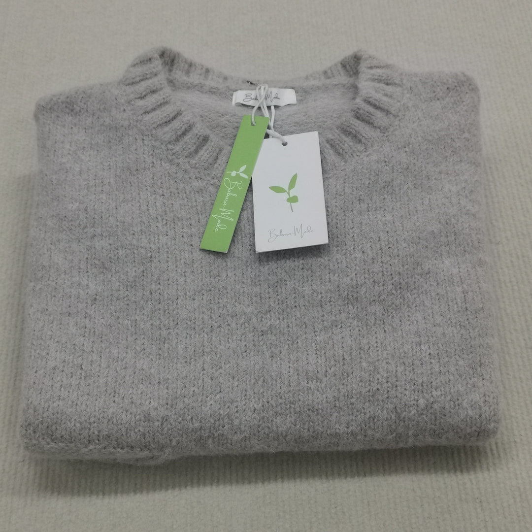 Damski luźny sweter z dzianiny z wełny merino z okrągłym dekoltem