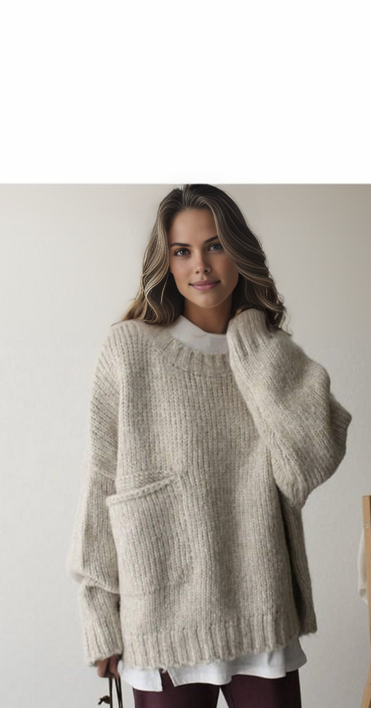 Damski luźny sweter z dzianiny z wełny merino z okrągłym dekoltem