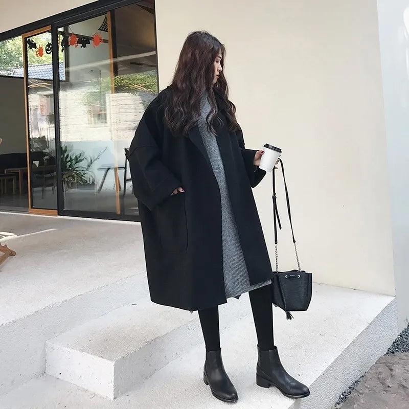 Women's Wool Trench Coat Oversized Long Jacket Outerwear