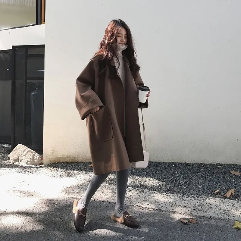 Women's Wool Trench Coat Oversized Long Jacket Outerwear