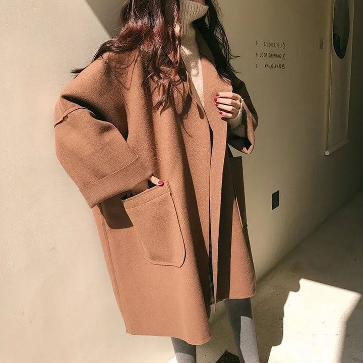 Women's Wool Trench Coat Oversized Long Jacket Outerwear