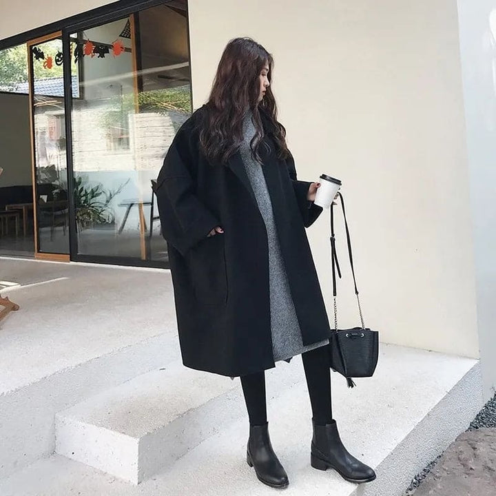 Women's Wool Trench Coat Oversized Long Jacket Outerwear