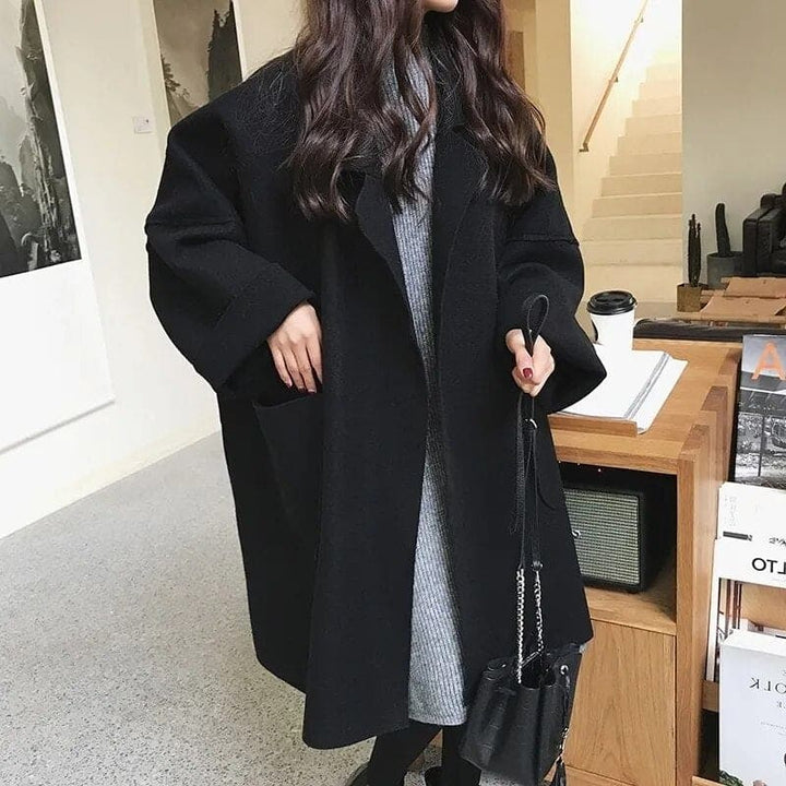 Women's Wool Trench Coat Oversized Long Jacket Outerwear