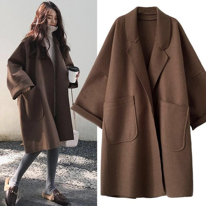 Women's Wool Trench Coat Oversized Long Jacket Outerwear