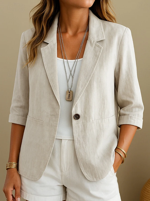 Women's Linen Three-Quarter-Sleeve Tailored Blazer
