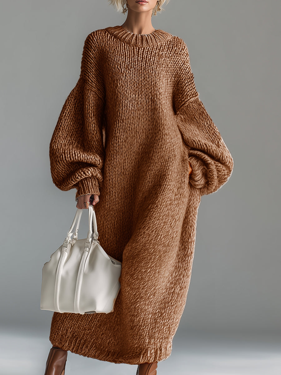 Women's Oversized Acrylic Knit Sweater Maxi Dress