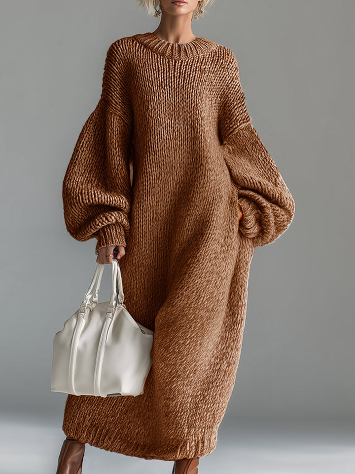 Women's Oversized Acrylic Knit Sweater Maxi Dress