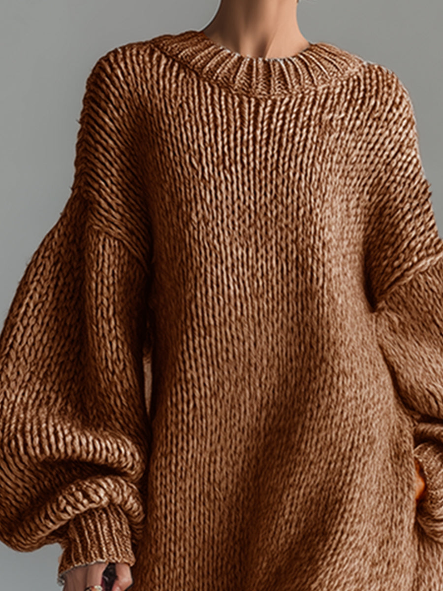 Women's Oversized Acrylic Knit Sweater Maxi Dress
