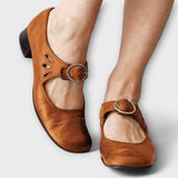 Leather Sandals Women's Elegant Comfort Cushioned Sole Summer Buckle Shoes