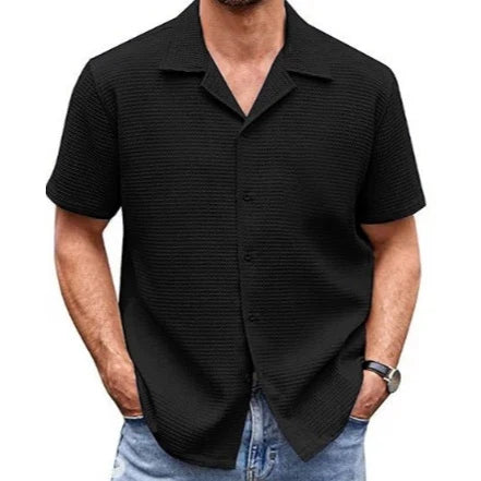 Men's Textured Knit Short Sleeve Collar Shirt