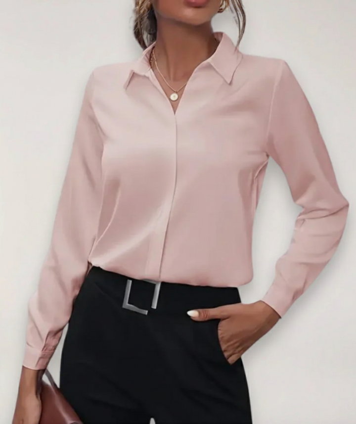 Women's Silk Button Down Shirt Long Sleeve Formal Office Work Blouse Elegant Top