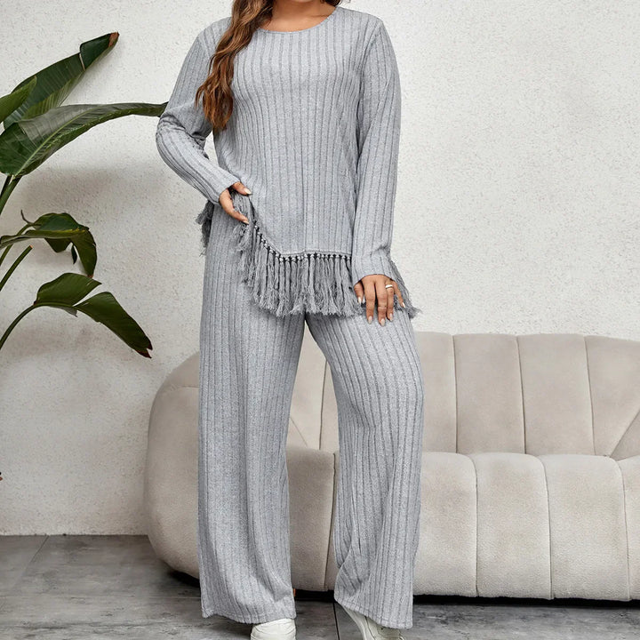 Women's Knit Lounge Set Wide Leg Two Piece Tracksuit Co-ord