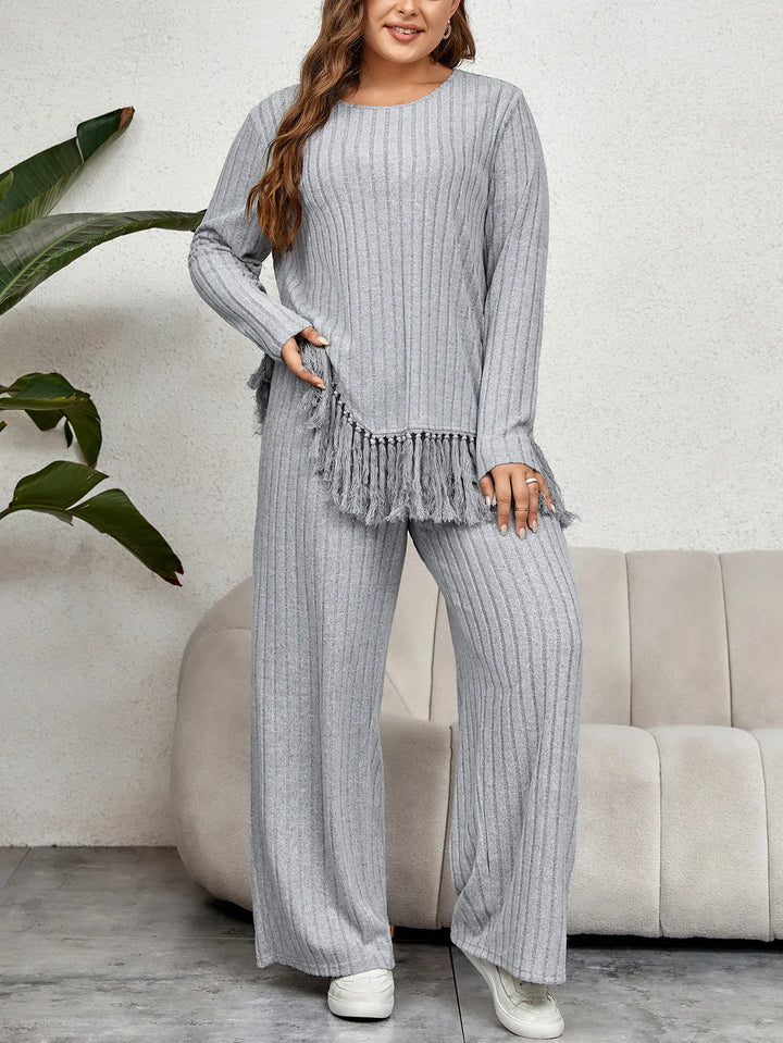 Women's Knit Lounge Set Wide Leg Two Piece Tracksuit Co-ord