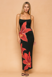 Women's Floral Knit Blend Spaghetti Strap Bodycon Slit Maxi Dress