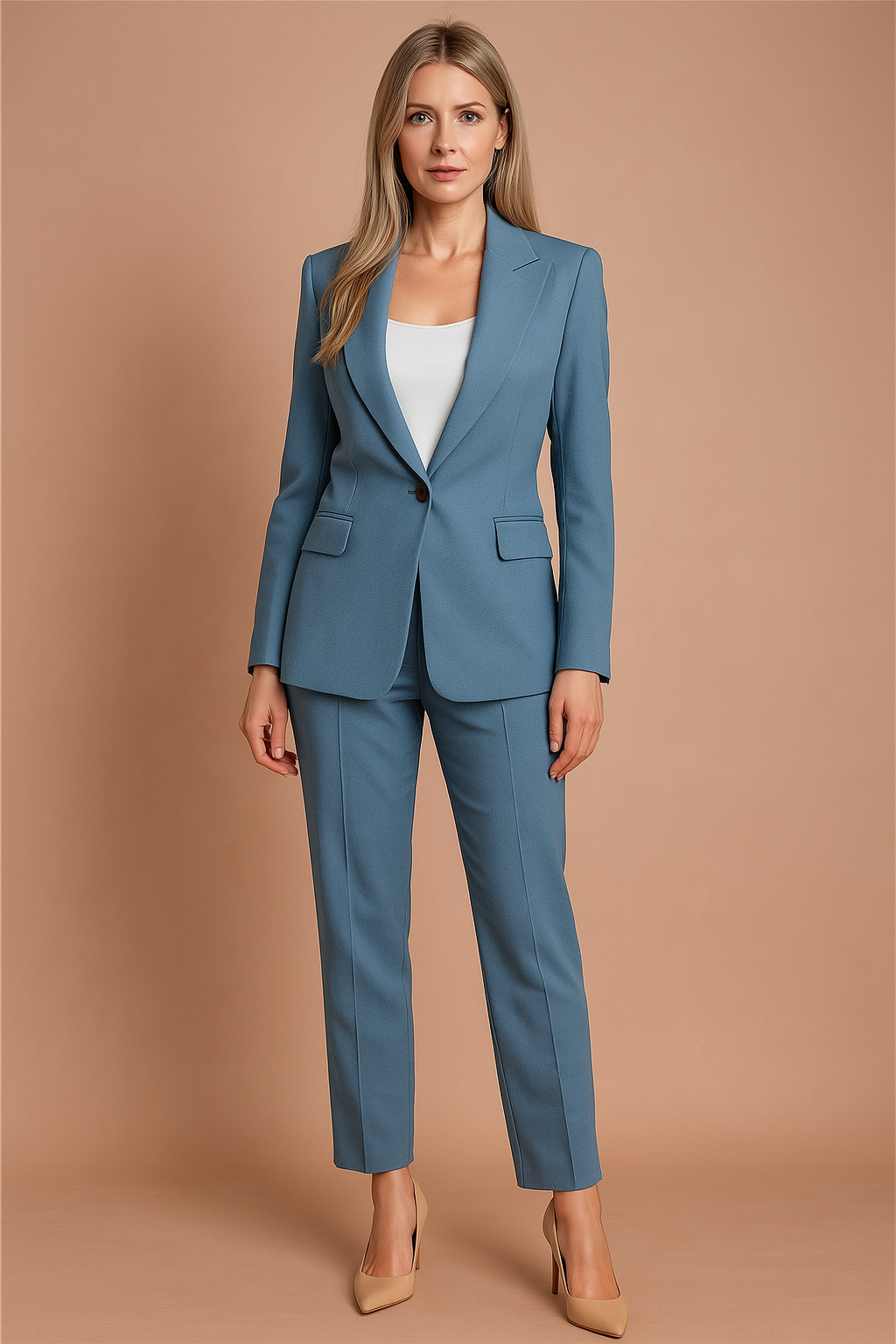 Women's Wool Blend Tailored Two-Piece Professional Suit Set