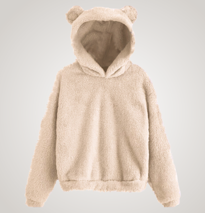 Women Fleece Bear Ear Hoodie Pullover Sweater