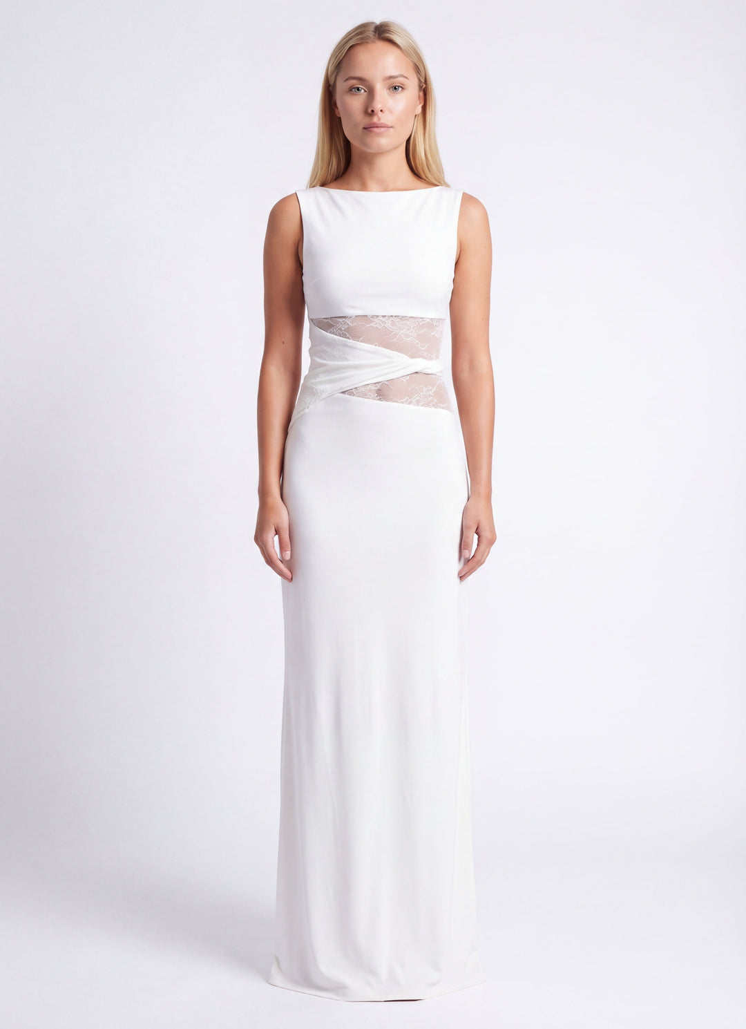 Women's Silk Sleeveless Cut-Out Maxi Evening Gown Dress