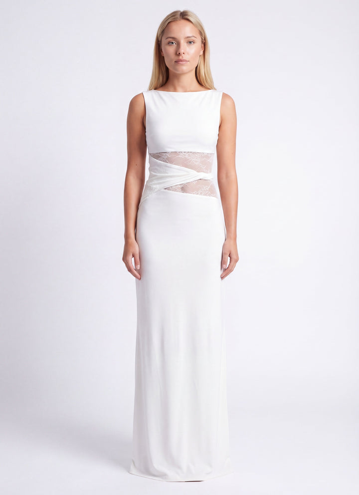 Women's Silk Sleeveless Cut-Out Maxi Evening Gown Dress