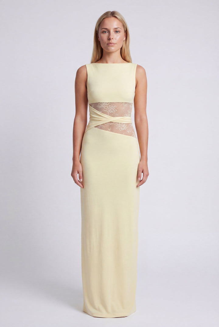 Women's Silk Sleeveless Cut-Out Maxi Evening Gown Dress
