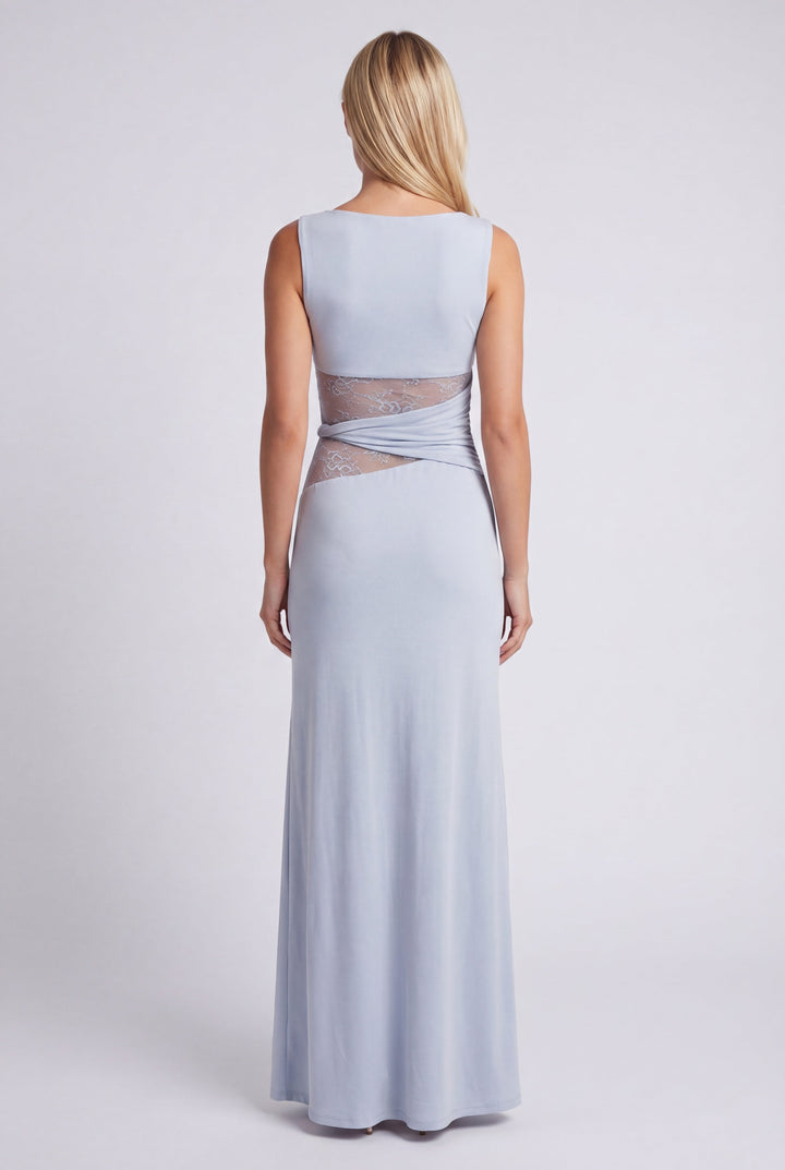 Women's Silk Sleeveless Cut-Out Maxi Evening Gown Dress
