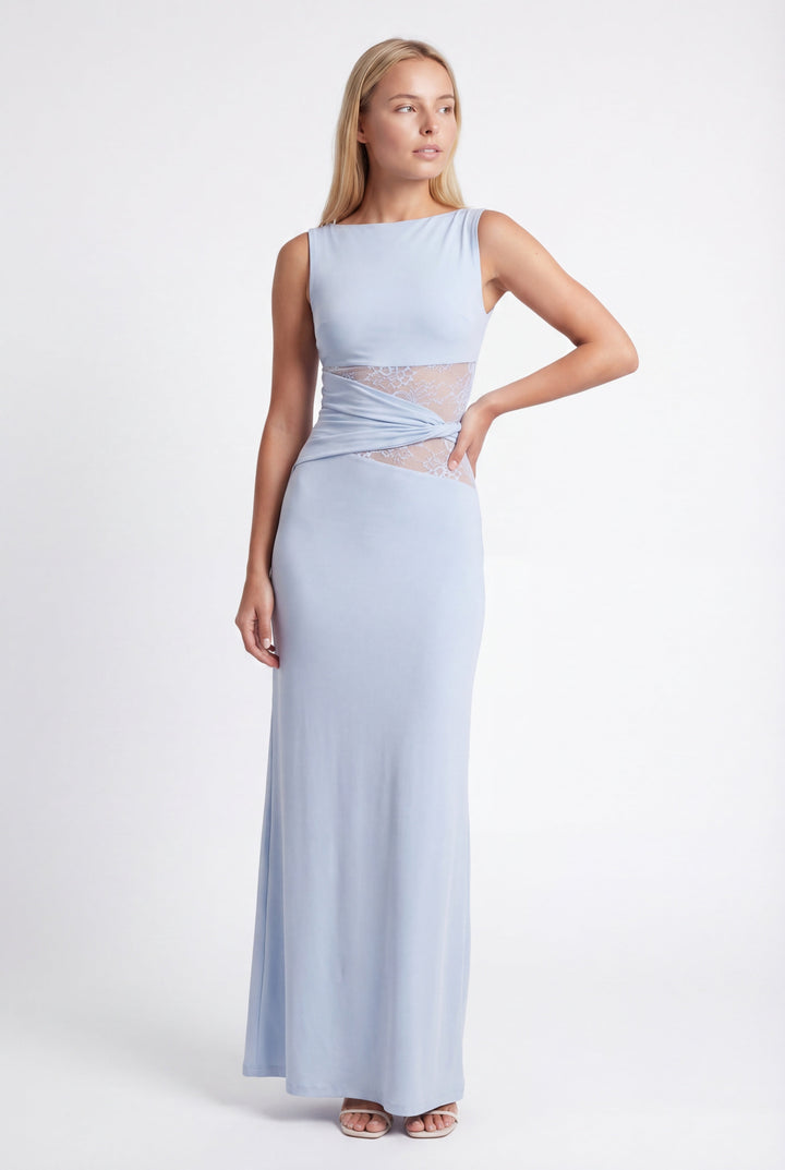 Women's Silk Sleeveless Cut-Out Maxi Evening Gown Dress