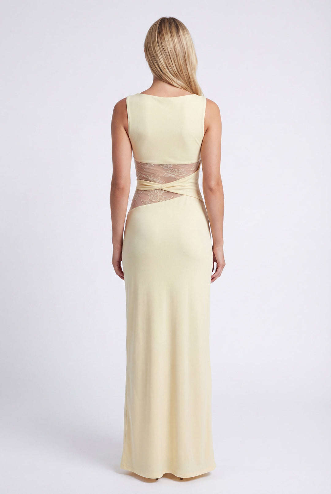 Women's Silk Sleeveless Cut-Out Maxi Evening Gown Dress