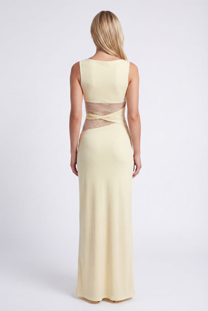 Women's Silk Sleeveless Cut-Out Maxi Evening Gown Dress