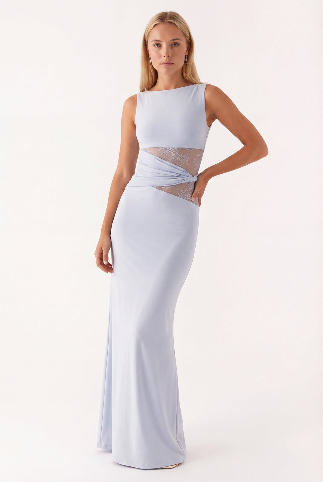 Women's Silk Sleeveless Cut-Out Maxi Evening Gown Dress