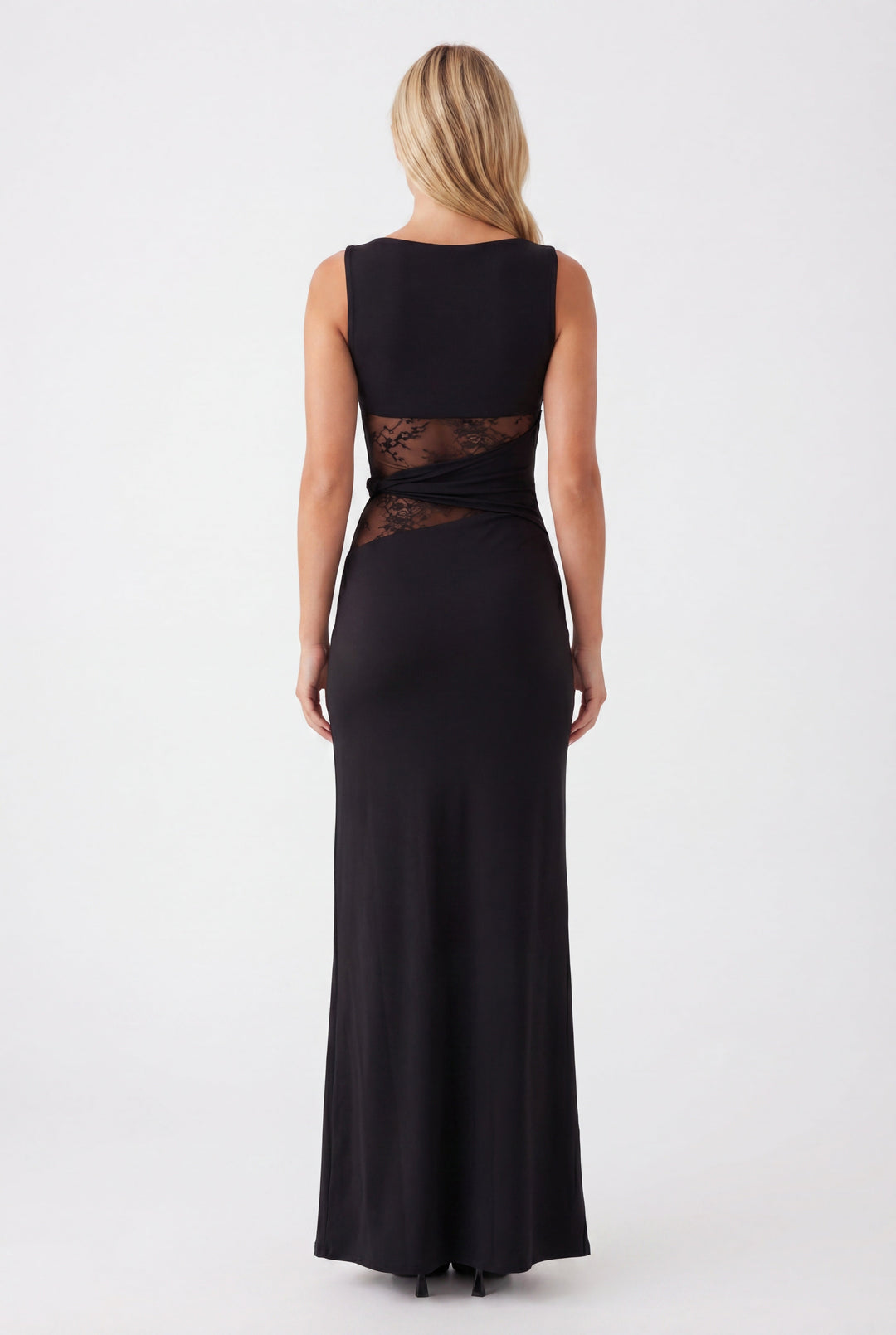 Women's Silk Sleeveless Cut-Out Maxi Evening Gown Dress
