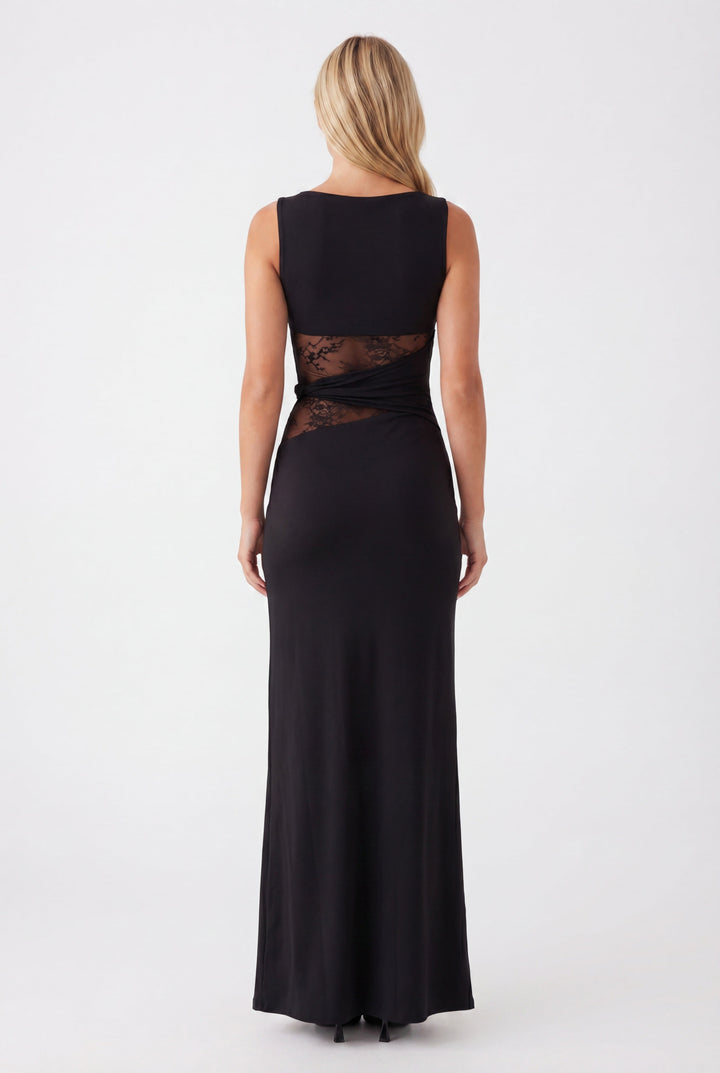 Women's Silk Sleeveless Cut-Out Maxi Evening Gown Dress