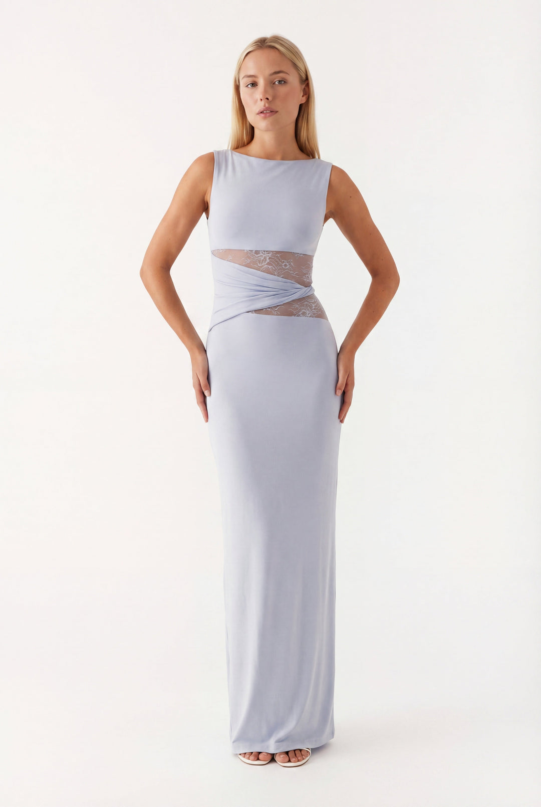 Women's Silk Sleeveless Cut-Out Maxi Evening Gown Dress