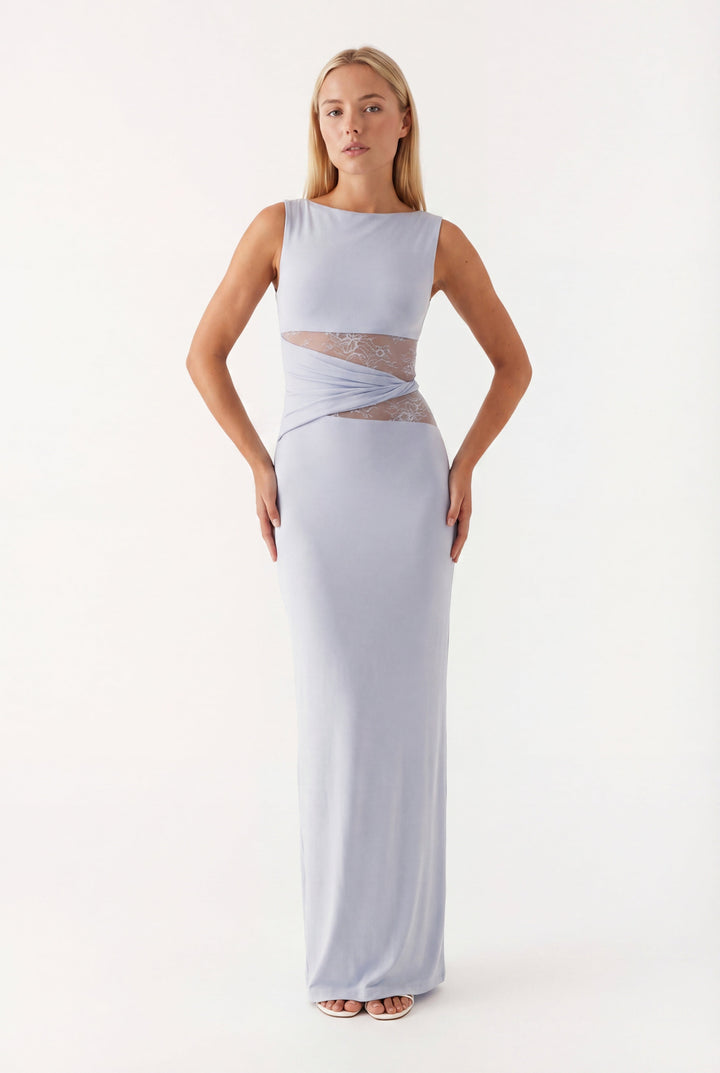 Women's Silk Sleeveless Cut-Out Maxi Evening Gown Dress