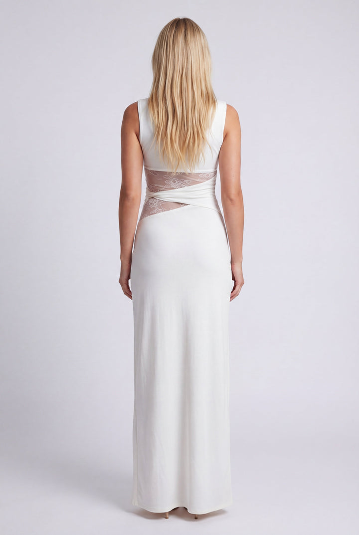 Women's Silk Sleeveless Cut-Out Maxi Evening Gown Dress