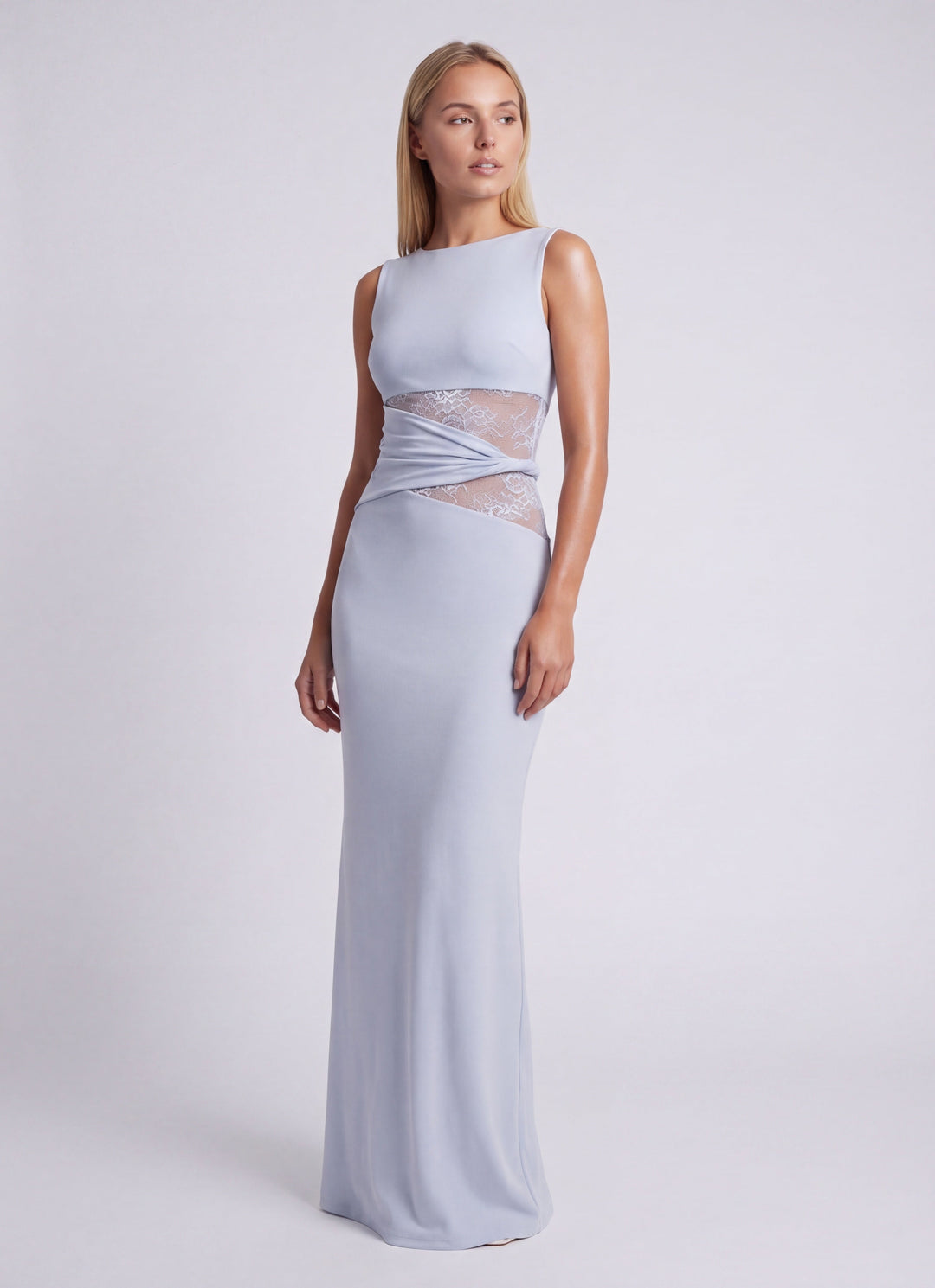 Women's Silk Sleeveless Cut-Out Maxi Evening Gown Dress