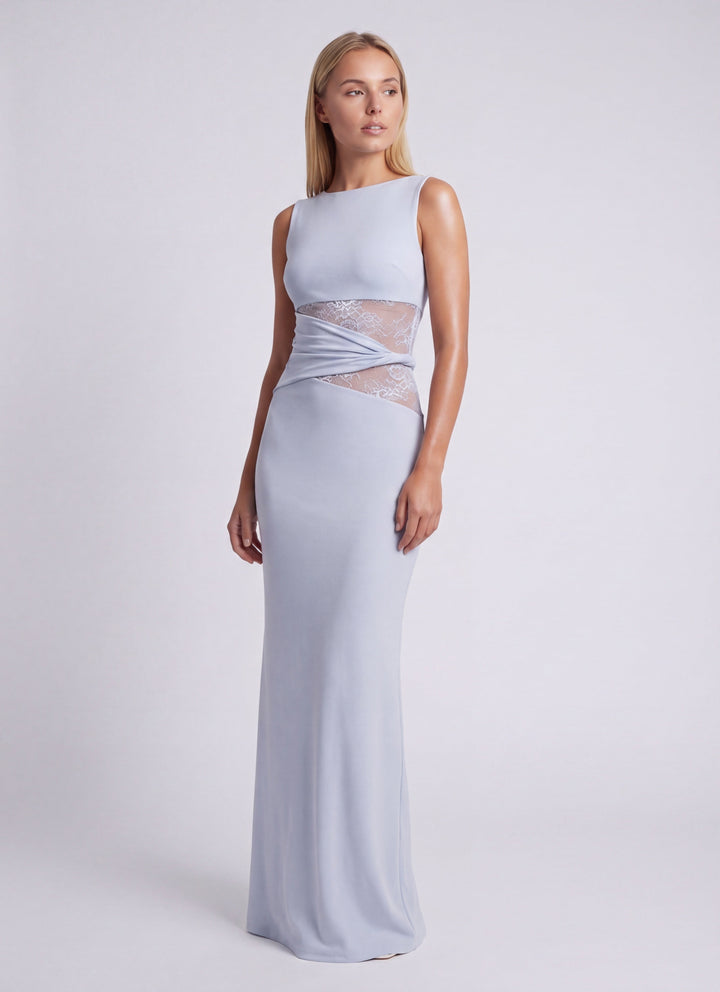 Women's Silk Sleeveless Cut-Out Maxi Evening Gown Dress