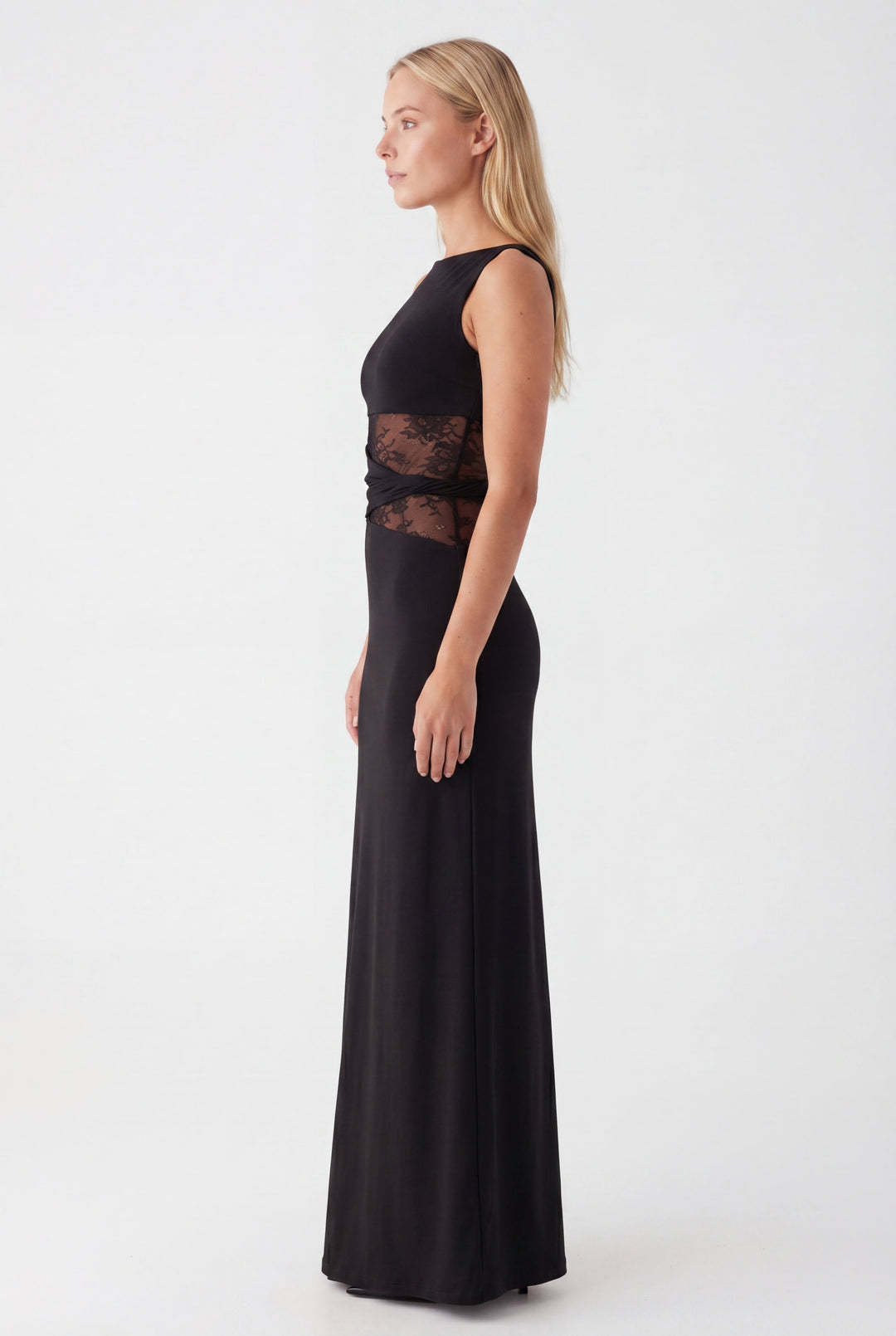 Women's Silk Sleeveless Cut-Out Maxi Evening Gown Dress