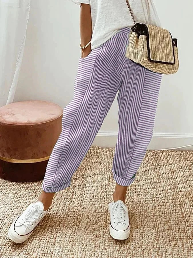 Women’s Linen Striped Wide-Leg Trousers