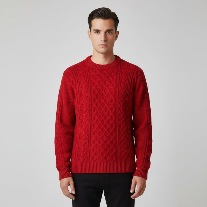 Men's Cable Knit Merino Wool Jumper Crewneck Pullover Sweater
