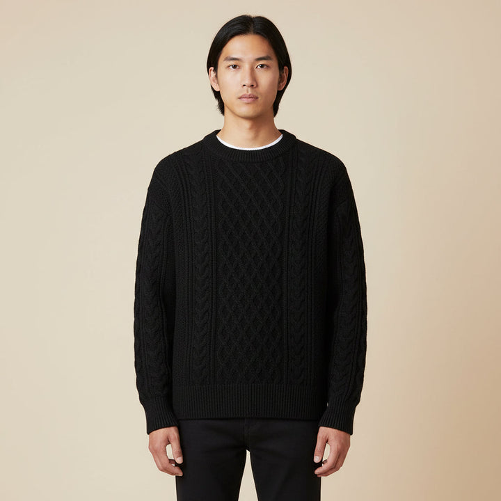 Men's Cable Knit Merino Wool Jumper Crewneck Pullover Sweater