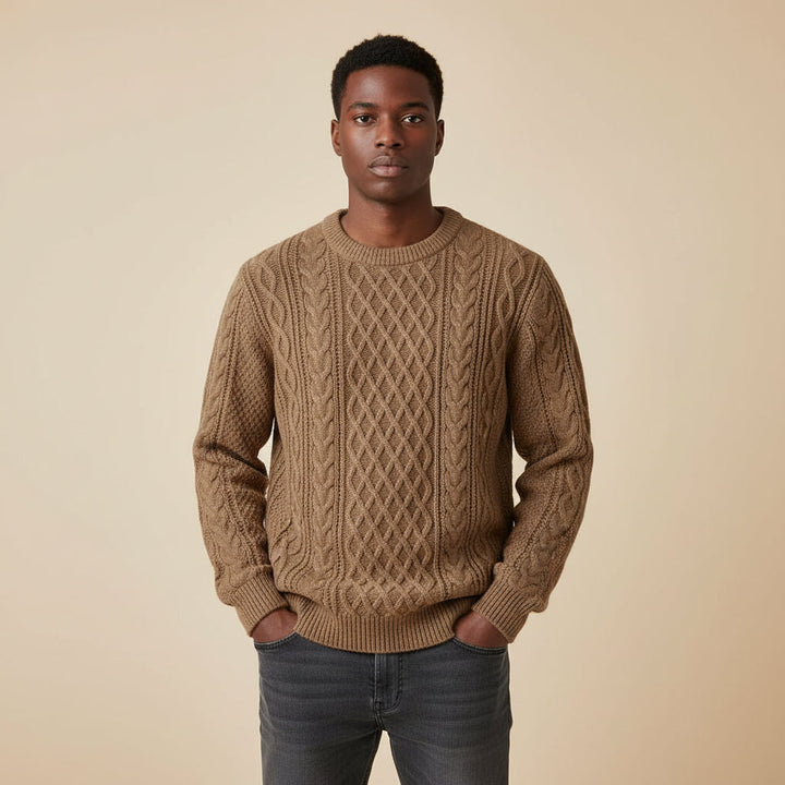 Men's Cable Knit Merino Wool Jumper Crewneck Pullover Sweater