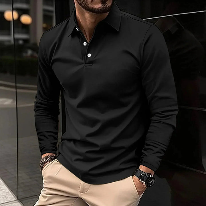 Men's Long Sleeve Polo Shirt Merino Wool Knit Sweater